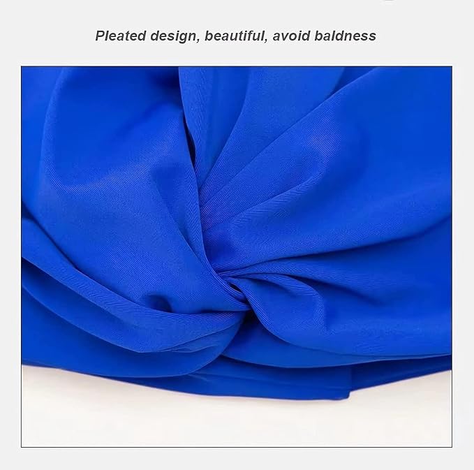Pleated Fabric Swimming Cap Women Ladies Long Hair Swim Cap Ear Protecting - Image 5
