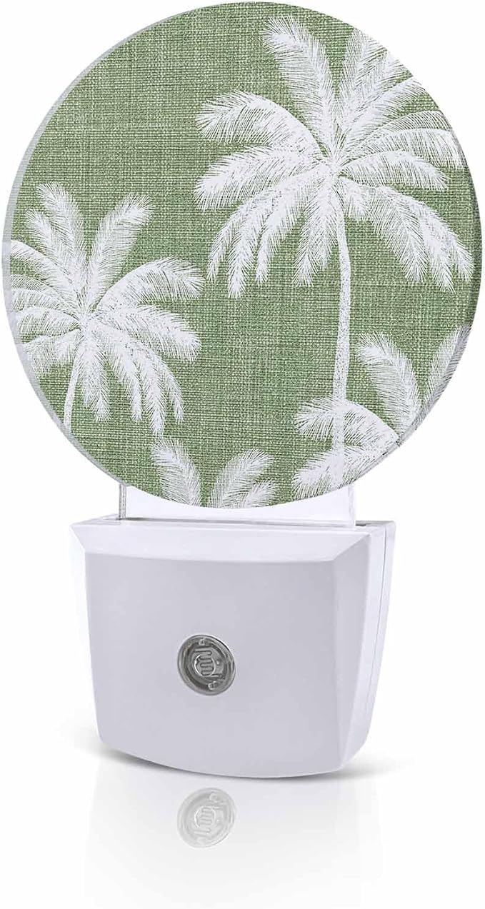 Night Lights Auto Sensor Tropical Palm Trees Night Light Green Linen Coastal by Home+L6
