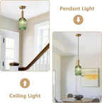 KCO Lighting Green Ribbed Glass Pendant Light Kitchen Island Small Antique - Image 3