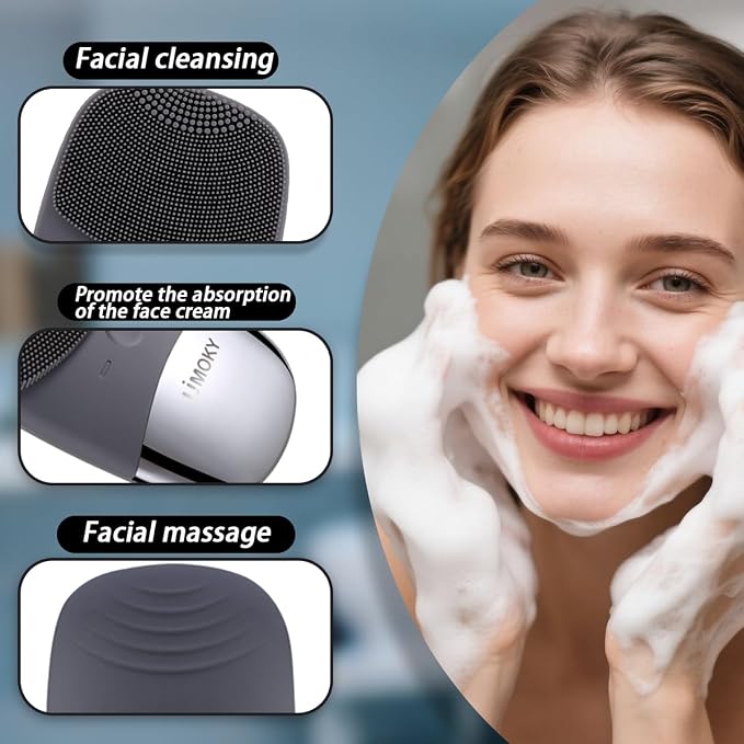 Facial Cleansing Brush, 3-in-1 Electric Silicone Face Scrubber, Vibrating - Image 3