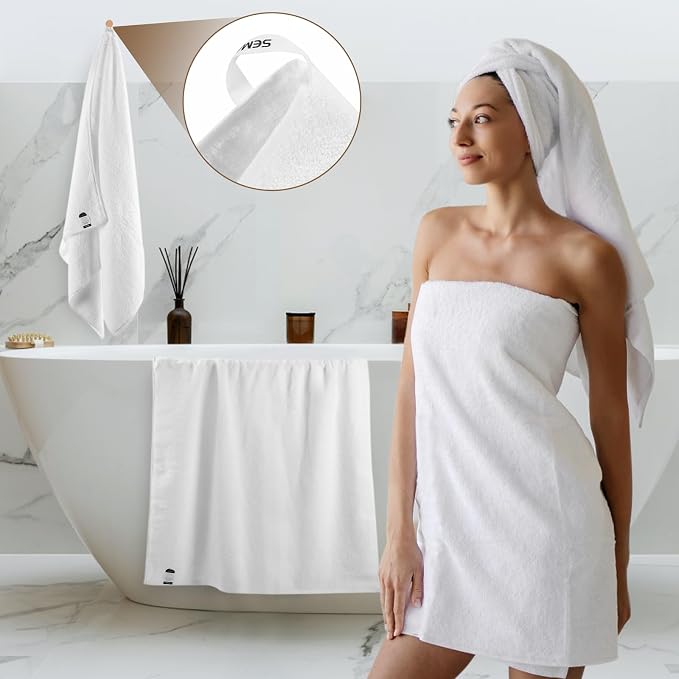 SEMAXE White Bath Towel, 100% Cotton Bath Towel - Image 2