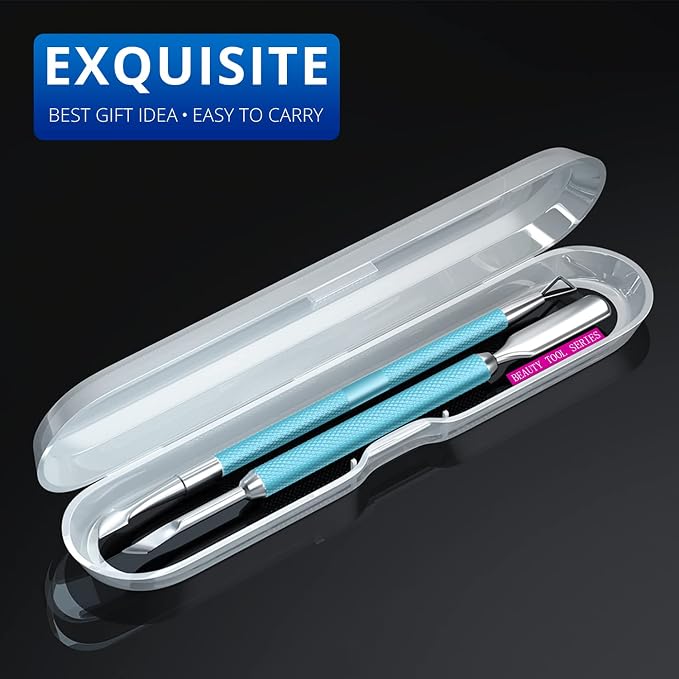 2PCS MetalTurquoise/Lake Blue Cuticle Pusher and Cutter Remover Salon Quality - Image 4