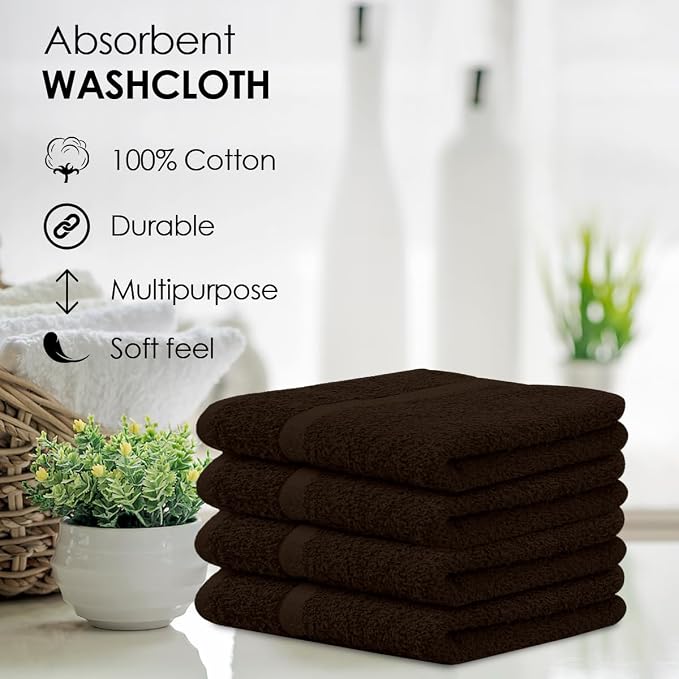 Avalon Towels Cotton Washcloths 24-Pack – 12 x 12 Inch Brown Super Soft & - Image 6