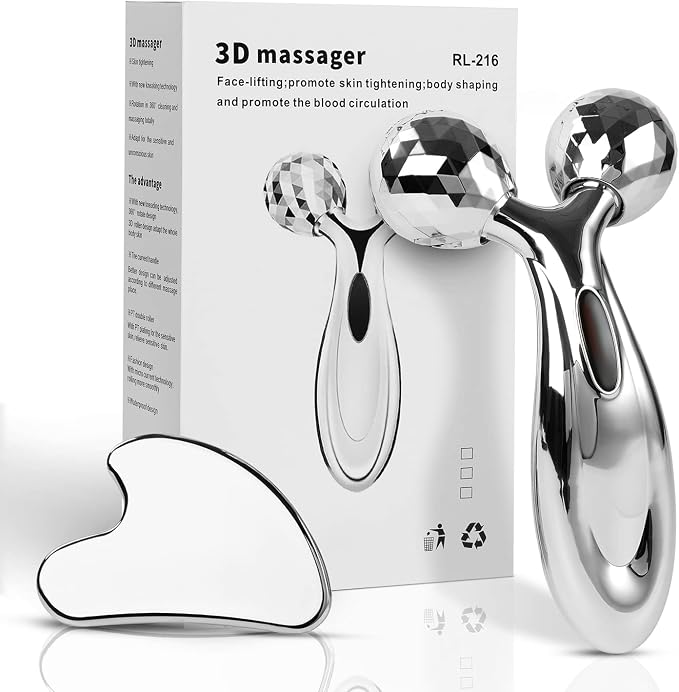 Stainless Steel Gua Sha and Face Roller Set, Facial Tool by Lanfixilly