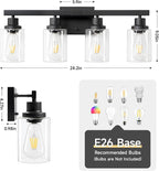4-Light Bathroom Vanity Light, Modern Matte Black Wall Sconce Lighting - Image 3