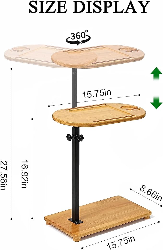 Bamboo Bathtub Tray Table with Adjustable Height, Enhanced Stability, - Image 2