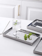 Jewelry Holder Ceramic Trinket Tray Rectangte Vanity Makeup Mirror Tray Silvery - Image 4