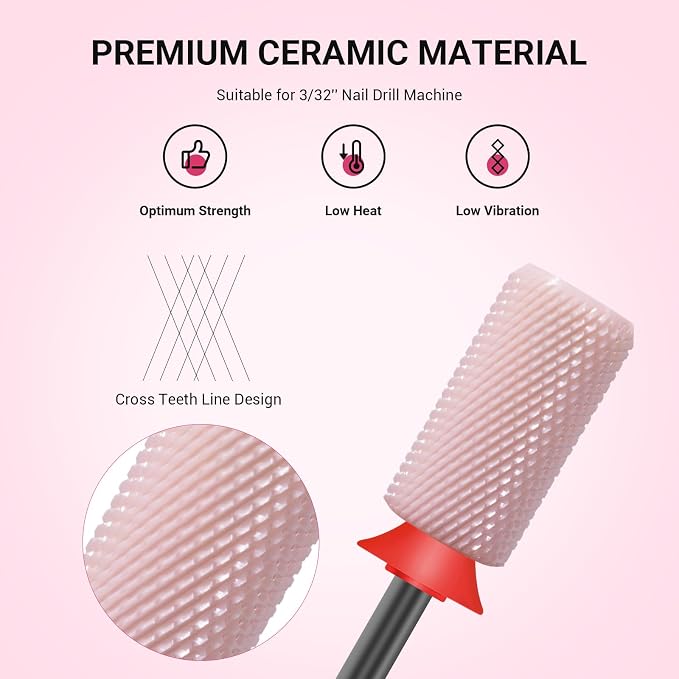 MelodySusie Ceramic Nail Drill Bits, 3/32'' Chamfer Flat Top Large Barrel Bits - Image 2