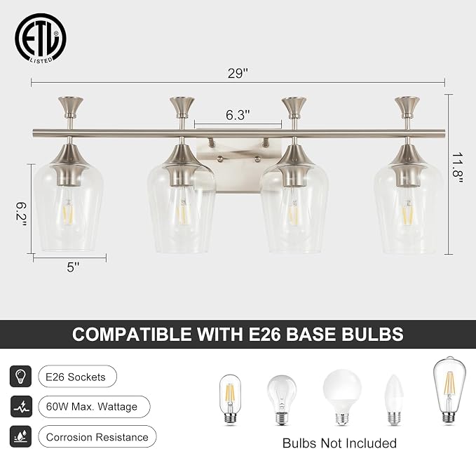 Bathroom Light Fixtures, Brushed Nickel Vanity Lights - Image 5