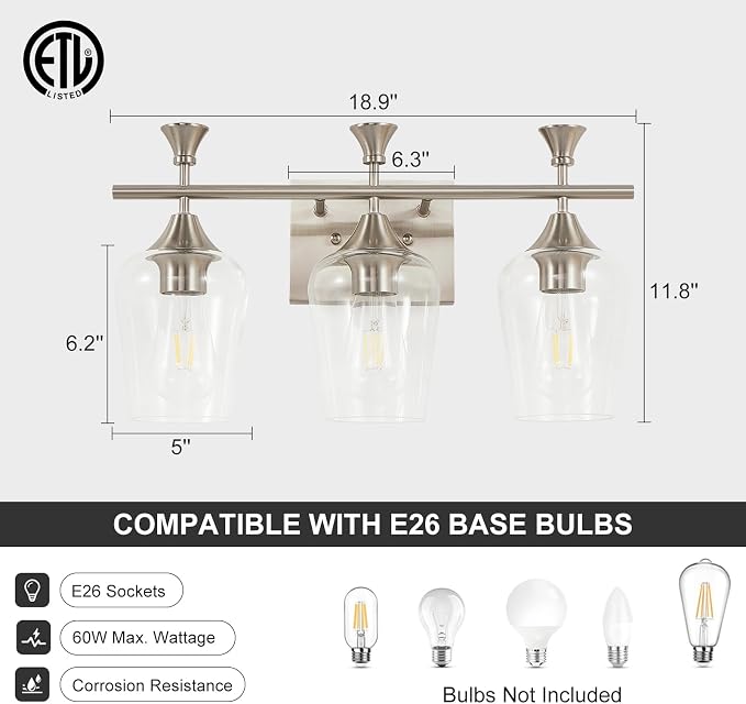 Bathroom Light Fixtures, Brushed Nickel Vanity Lights - Image 5
