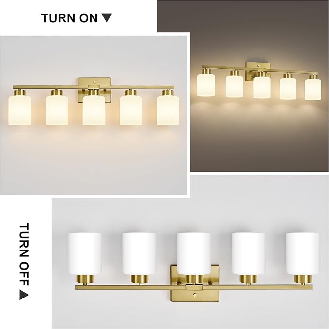 FonmYim Brushed Gold Bathroom Light Fixtures, 5-Light Modern Vanity Light Over - Image 7
