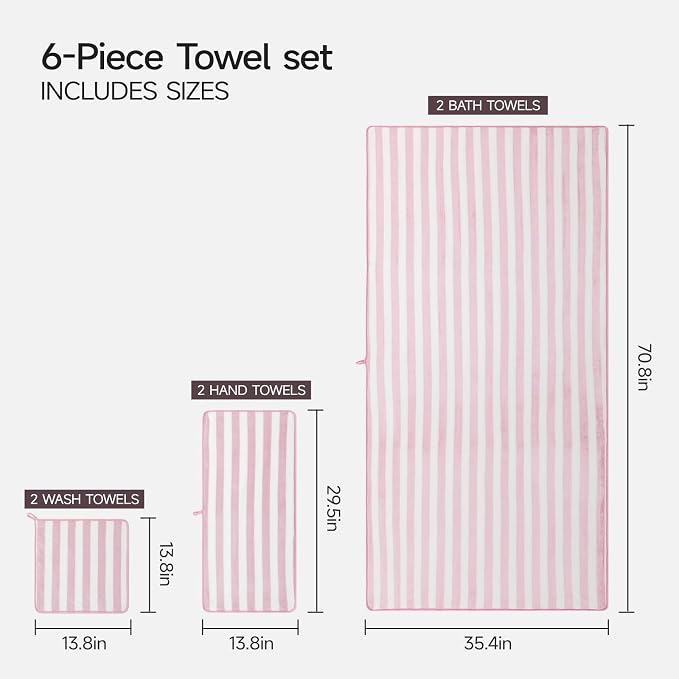REDKISS Ultra Soft Bath Towel Set 6-Piece 35"x70" | 100% Microfiber, Highly - Image 3