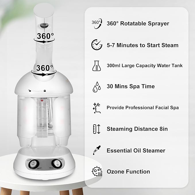 Nano Ionic Facial Steamer with Removable Water Cup, Face Steamer 360° Rotatable - Image 8