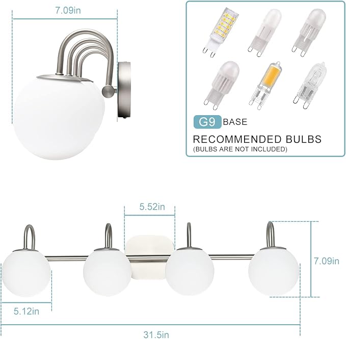 Mid Century Modern Brushed Nickel Bathroom Vanity Light Fixtures 4 Lights Milky - Image 4
