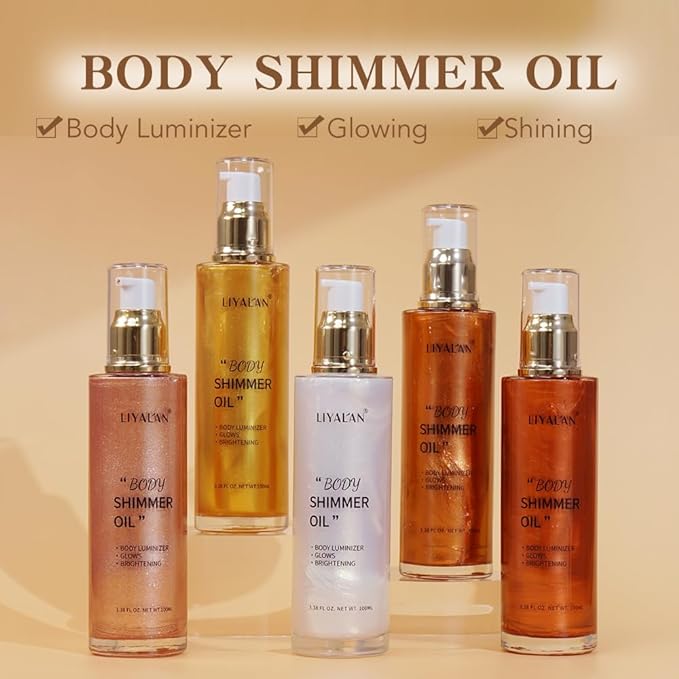 Liyalan Shimmer Body Oil Rose Gold 5 Color Bronze Face Glow Pearl Highlighter - Image 2