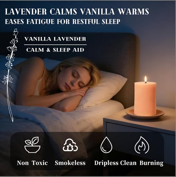 4 Pack Vanilla Lavender Scented Pillar Candles, Natural Soy Wax Pillar - Image 4