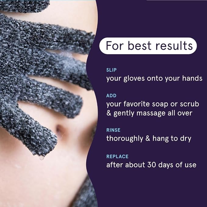 Cleanlogic Detoxify Charcoal Infused Exfoliating Glove, Stretchy Bath & Shower - Image 4