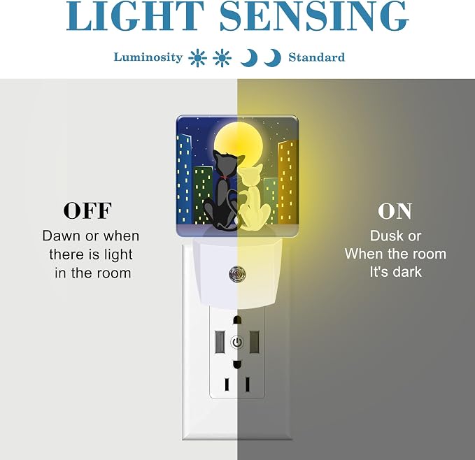 Night Light for Kids Girls Boys, Romantic Couple Cats Under Moon LED Night - Image 2