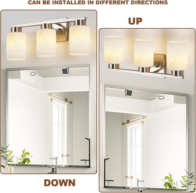 3-Light Bathroom Light Fixtures, Modern Vanity Lights, Brushed Nickel Metal - Image 5