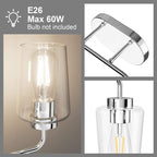 Tipace Chrome Vintage Bathroom Vanity Light, 2 Lights Modern Stainless Steel - Image 5