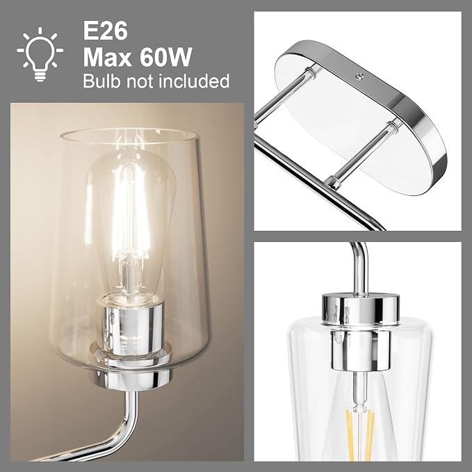 Tipace Chrome Vintage Bathroom Vanity Light, 2 Lights Modern Stainless Steel - Image 5