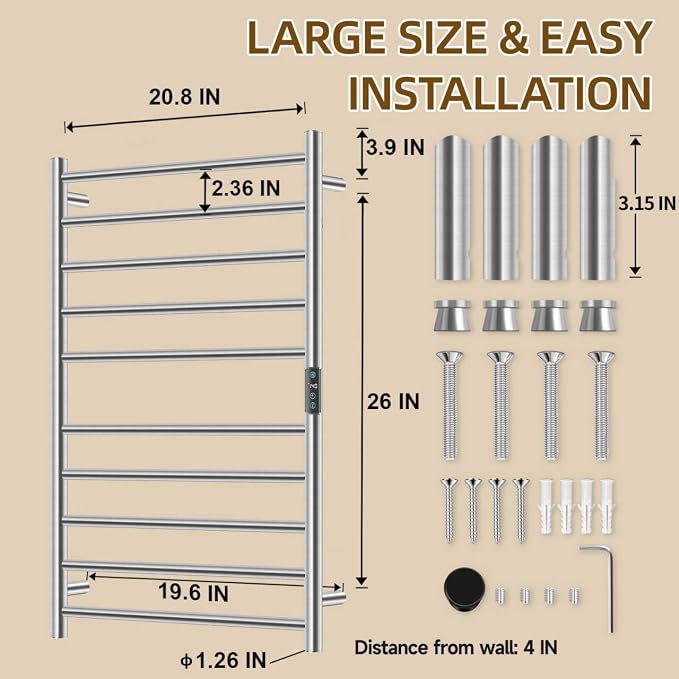 Towel Warmers for Bathroom, Heated Towel Rack Large, Smart Timing & Temperature - Image 6