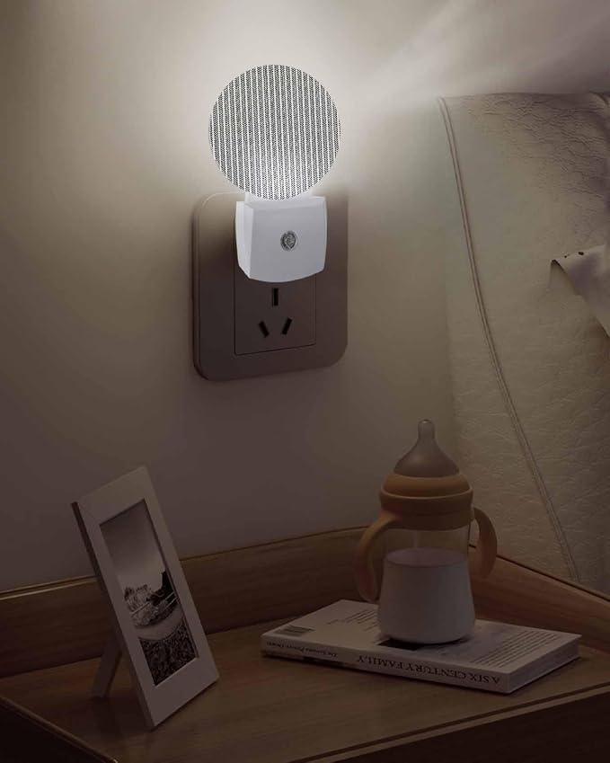 Night Lights Auto Sensor Gray Pinstripes Night Light Woven Denim Striped Round - Image 5