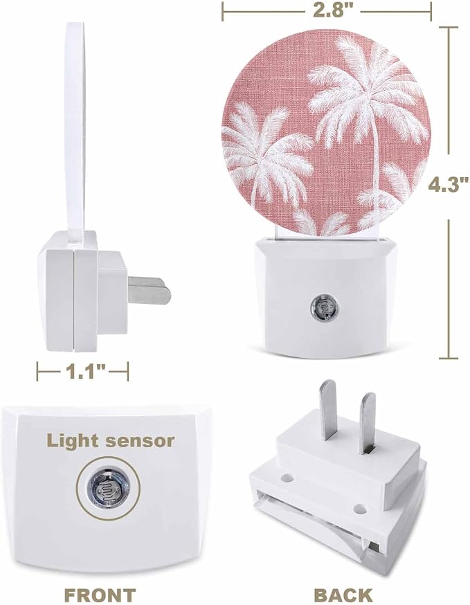 Night Lights Auto Sensor Tropical Palm Trees Night Light Rose Pink Linen - Image 2