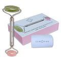 Rose Quartz + Jade Roller for Face and Neck Massage, Dual Gemstones by GEMPWR
