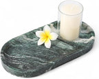 Koville Green Marble Tray for Bathroom Countertop, Stone Jewelry Dish Candle by Koville
