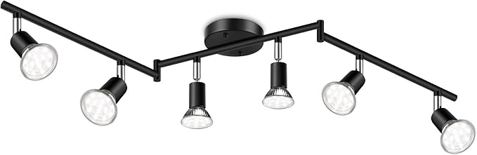 Ascher 6-Light LED Track Lighting Kit, Flexibly Rotatable Light Heads, 6 Way by Ascher