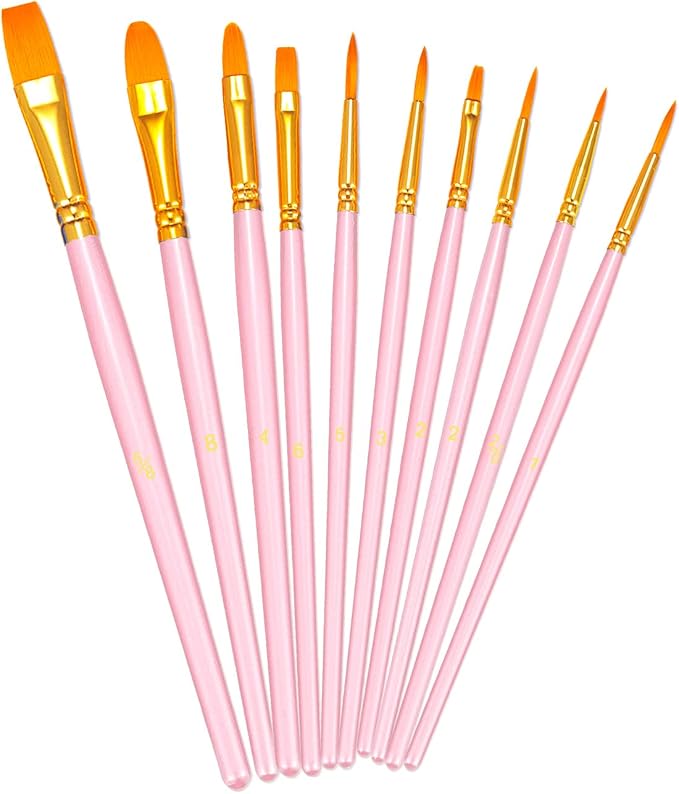 BOSOBO Paint Brushes Set, 10 Pieces Round Pointed Tip Paintbrushes Nylon Hair by ArtistPaintBrushesSet