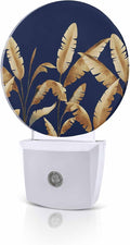 Night Lights Auto Sensor Golden Foliage Night Light Navy Blue Minimalist Leaf by Home+L6