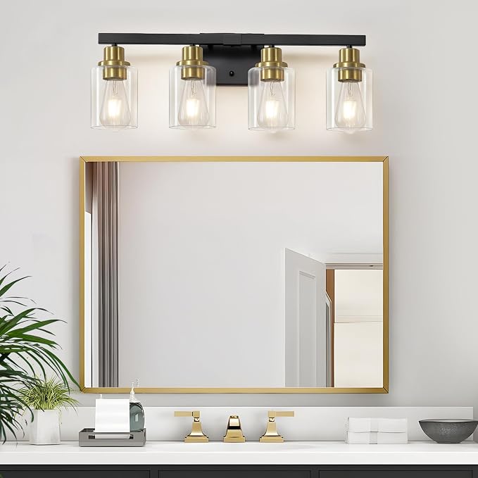 Bathroom Vanity Light, 4-Light Black and Gold Bathroom Light Fixtures - Image 5
