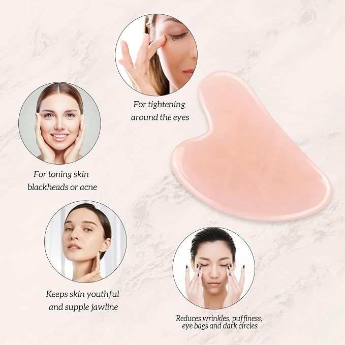 Gua Sha Facial Tools Set of 3 Guasha Massage Tool Rose Quartz Gua Sha Scraping - Image 4
