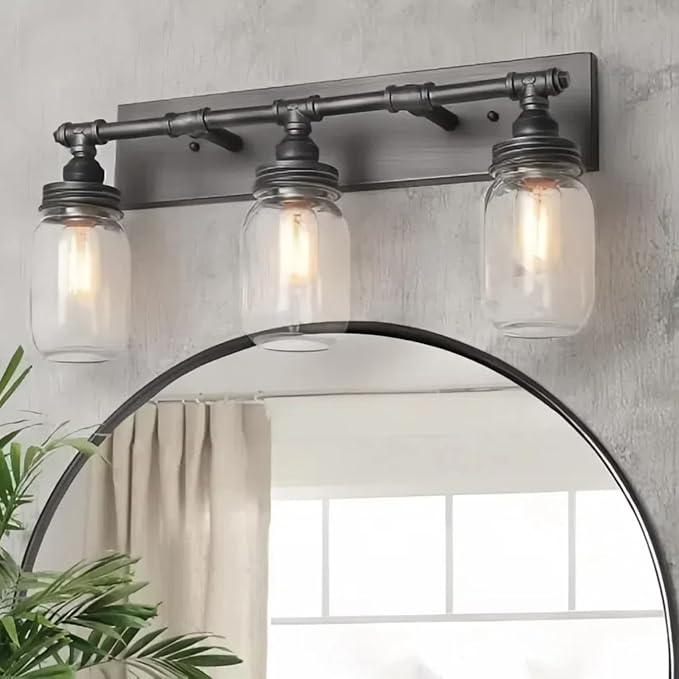 LNC 24'' Large Bathroom Light Fixtures, Industrial 3 Mason Jar Vanity Light by LNC