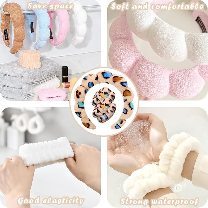 Tetizo Spa Headbands for Washing Face Wristband Set Sponge Makeup Skincare - Image 5