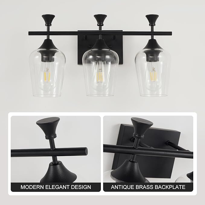 Bathroom Light Fixtures, Matte Black Vanity Lights - Image 3