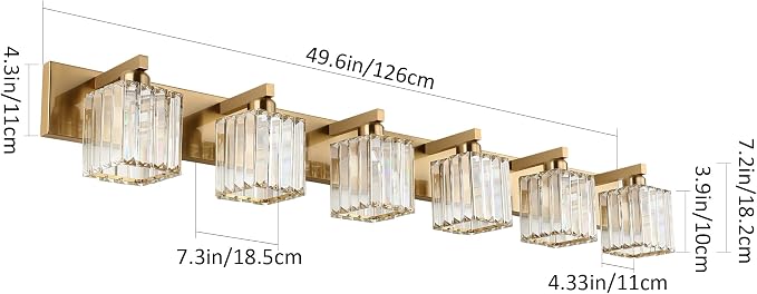 Aipsun Bathroom Vanity Light Brass Crystal Vanity Lighting Fixtures 6 Light - Image 3