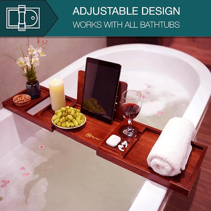 Bathtub Tray & Bath Tray for Tub – Expandable Bamboo Bath tub Tray, Bathtub - Image 6