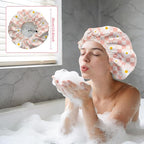Pink Daisy Reusable Shower Cap Buffalo Check Double Layer Waterproof Shower - Image 5