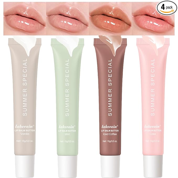 4 PCS Lip Glossy Butter Nourishing Balm, Lightweight, Non-Sticky, Long-lasting by Unknown