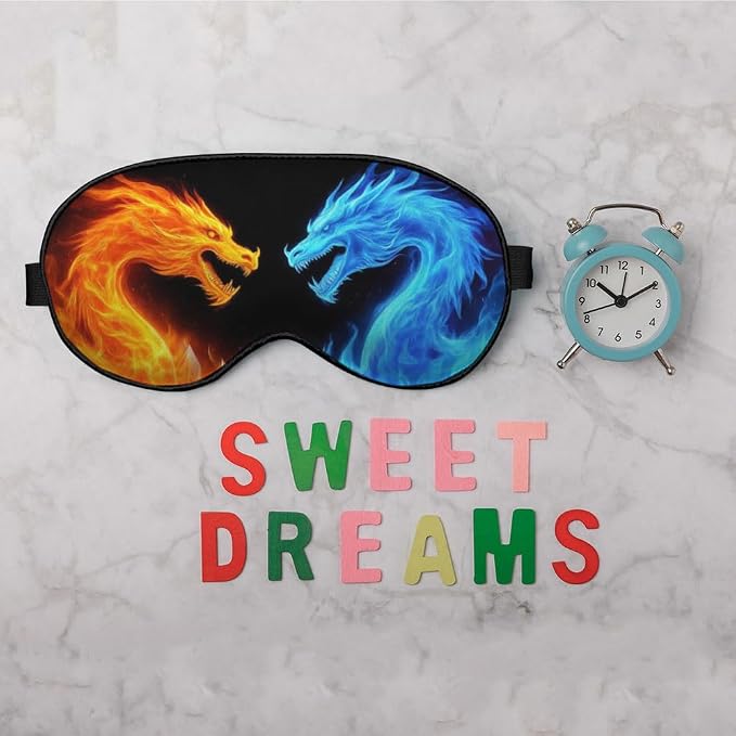 Fiery Dragons Sleep Eye Mask Eye Cover Blue Red Dragon Abstract Art Dragons - Image 6