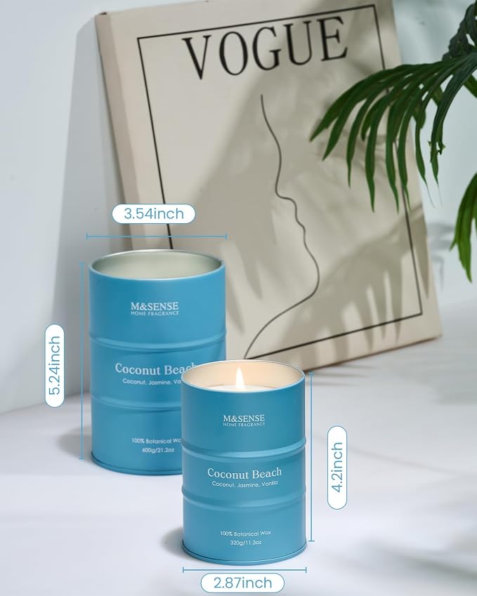 M&SENSE Coconut Beach Scented Candles Large Summer Candle, Natural Soy Candles - Image 6
