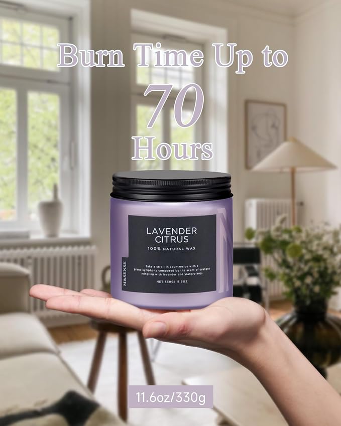 M&SENSE Lavender Citrus Home Scented Candles, 11.6oz Natural Soy Wax, 70 Hours - Image 4