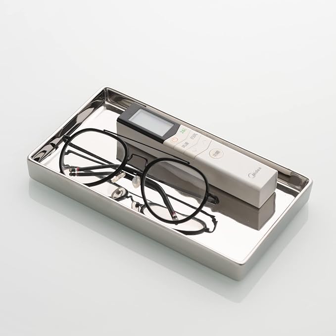 Jewelry Holder Ceramic Trinket Tray Rectangte Vanity Makeup Mirror Tray Silvery - Image 2