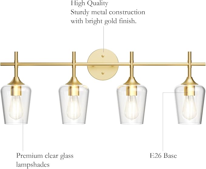 Ralbay 4-Lights Gold Vanity Light Fixture Vintage Gold Vanity Lights Wall - Image 4