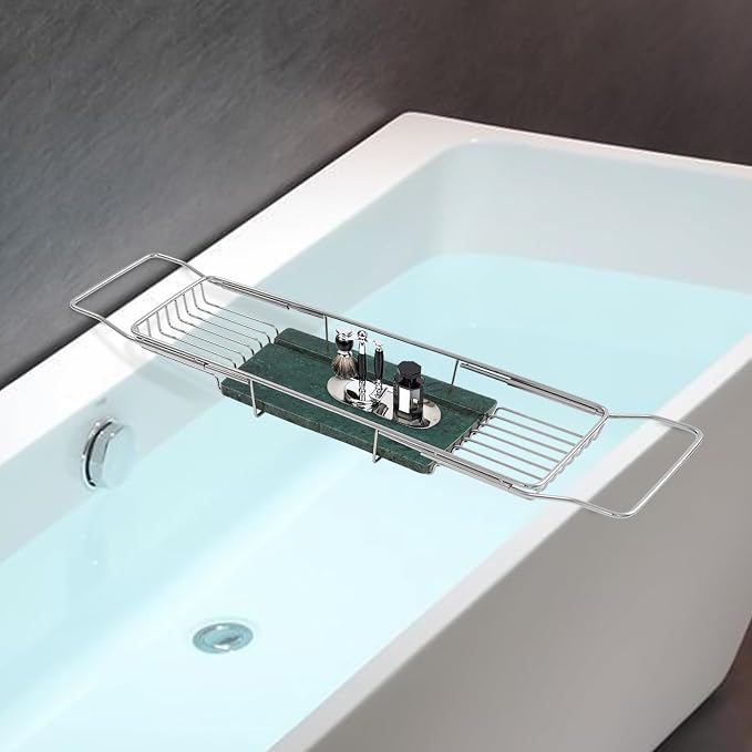Stainless Steel Bathtub Tray, Expandable Marble Bath Tray - Image 4