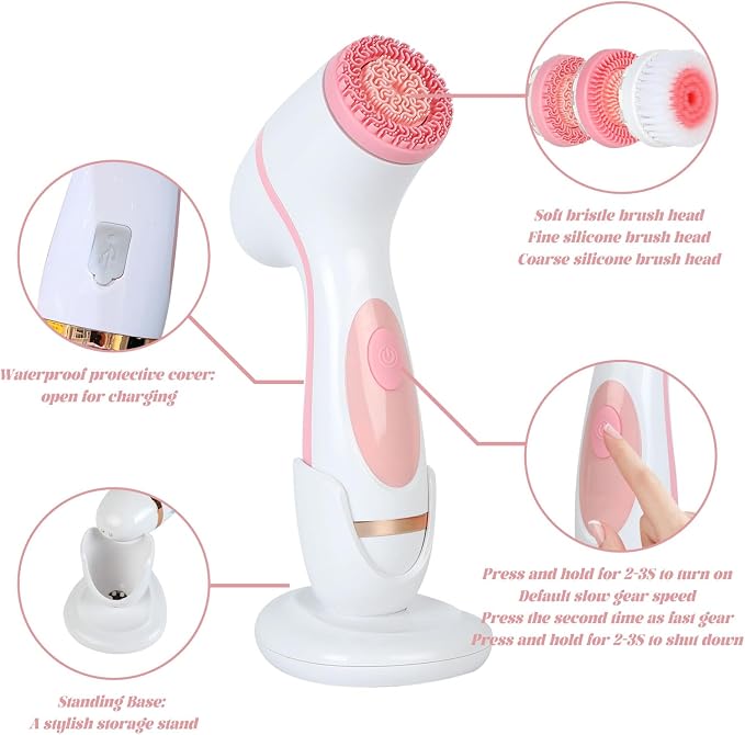 Facial Cleansing Brush, 3in1 Silicone Face Scrubber, Waterproof Facial Scrubber - Image 6