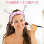 Jowmoy Cute Pink Snail Headband Frog Eye Elastic to Wash Face - Image 3